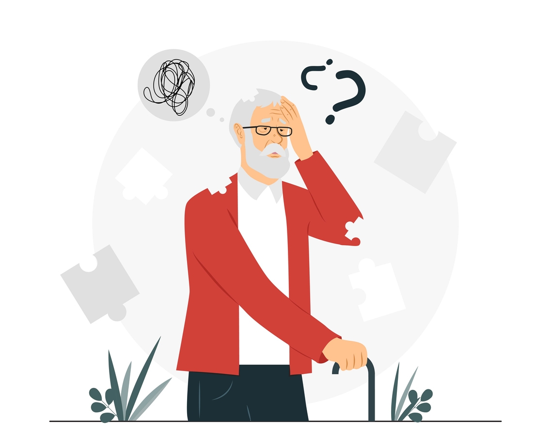 A vector illustration of a man with Alzheimer’s disease